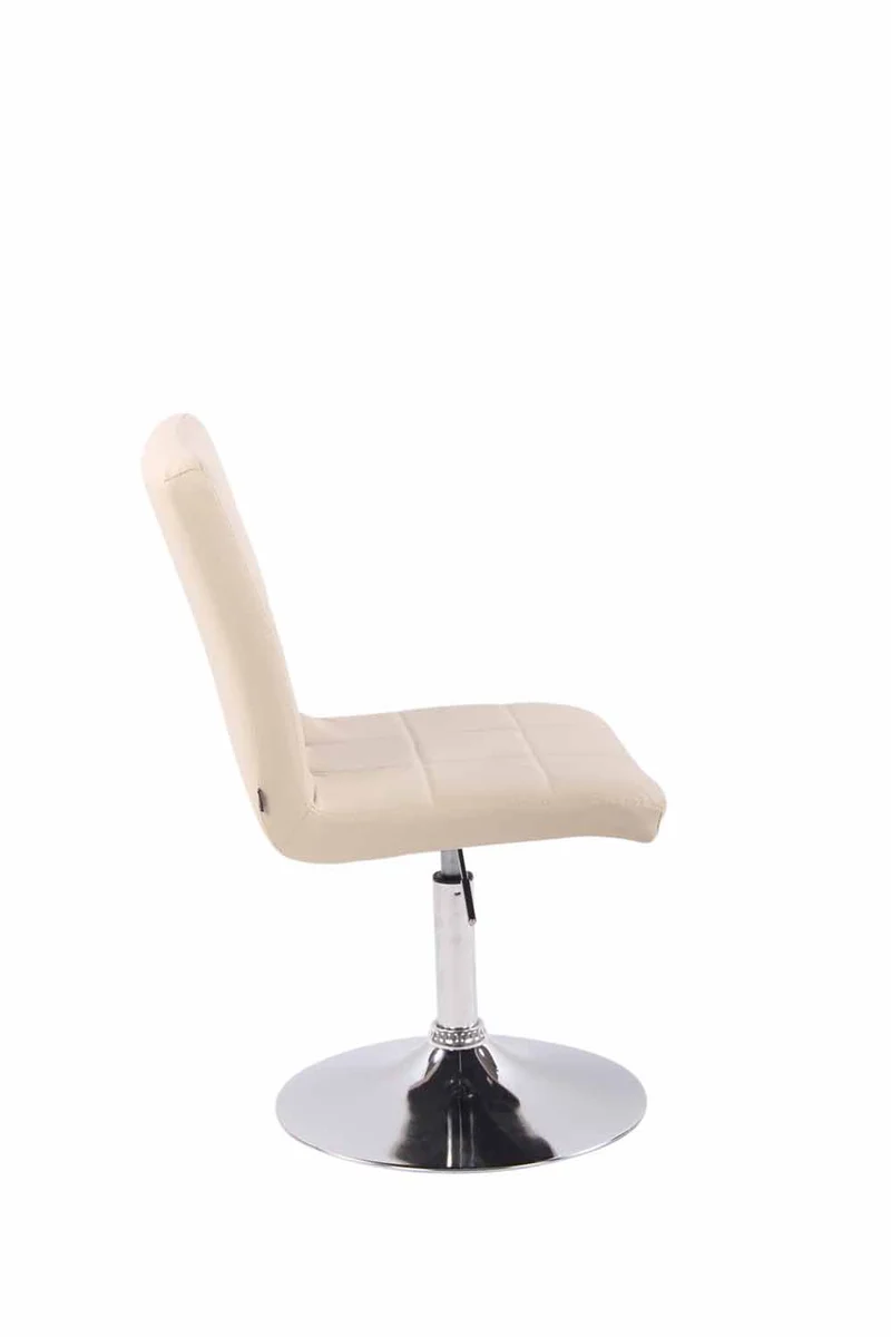 Chaise de salle à manger x1 pivotante réglable en hauteur coutures carrées tissu crème et pied métal chromé 10_0008536