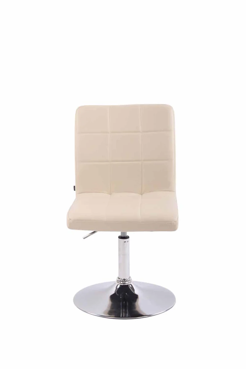Chaise de salle à manger x1 pivotante réglable en hauteur coutures carrées similicuir crème et pied métal chromé 10_0008453