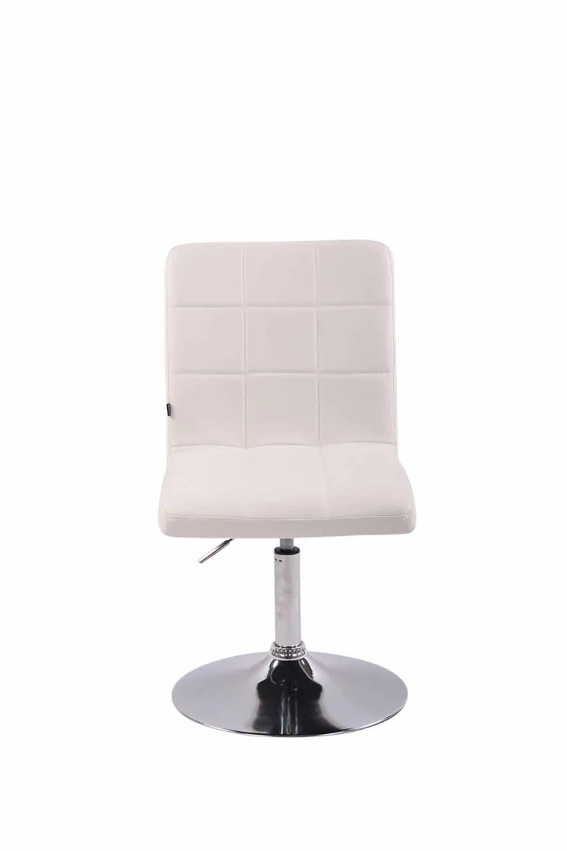 Chaise de salle à manger x1 pivotante réglable en hauteur coutures carrées similicuir blanc et pied métal chromé 10_0008282