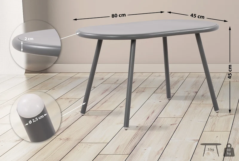 Table basse ovale intérieur / extérieur en polypropylène recyclé couleur gris foncé 80 x 45 cm 10_0009198