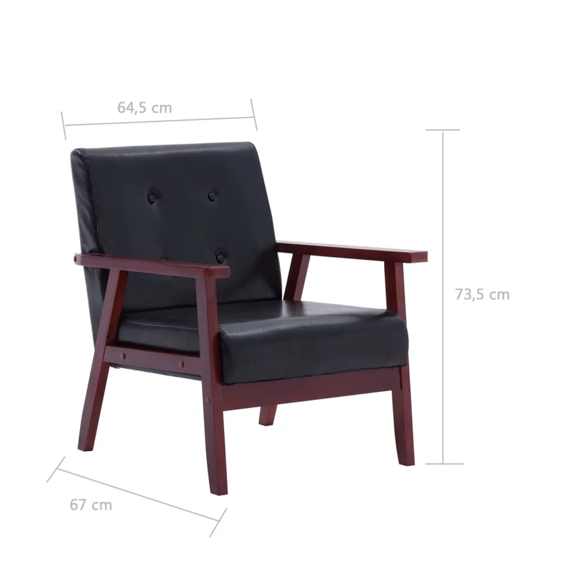 Fauteuil lounge design rétro et moderne dossier capitonné en PVC noir cadre en bois DEC028656