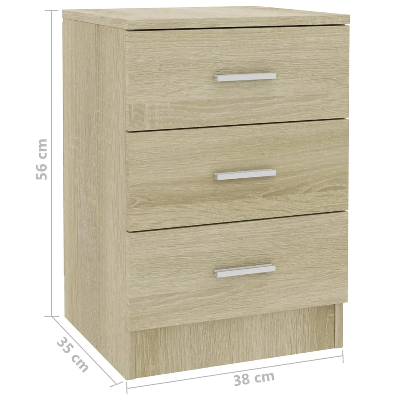 Table de chevet avec 3 tiroirs 38 x 35 x 56 cm bois d'ingénierie couleur chêne DEC033810