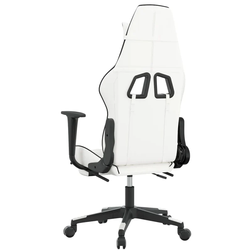 Fauteuil de bureau chaise gaming fonction de massage avec coussin lombaire avec repose-pieds en PVC blanc et noir DEC025828