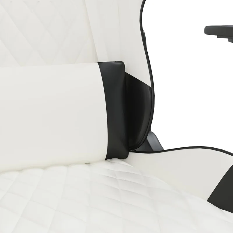 Fauteuil de bureau chaise gaming fonction de massage avec coussin lombaire avec repose-pieds en PVC blanc et noir DEC025828