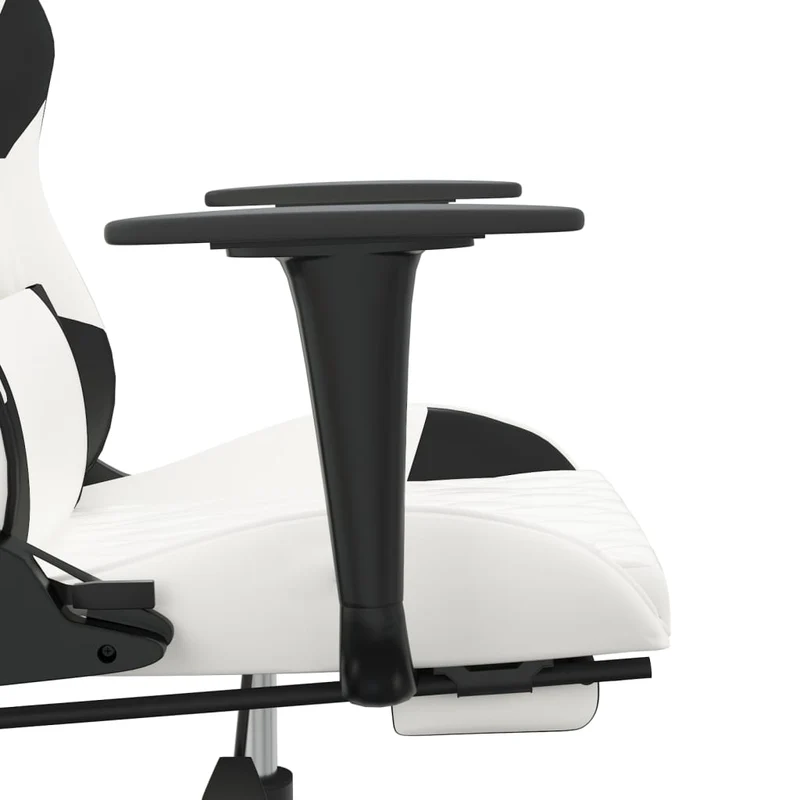Fauteuil de bureau chaise gaming fonction de massage avec coussin lombaire avec repose-pieds en PVC blanc et noir DEC025828