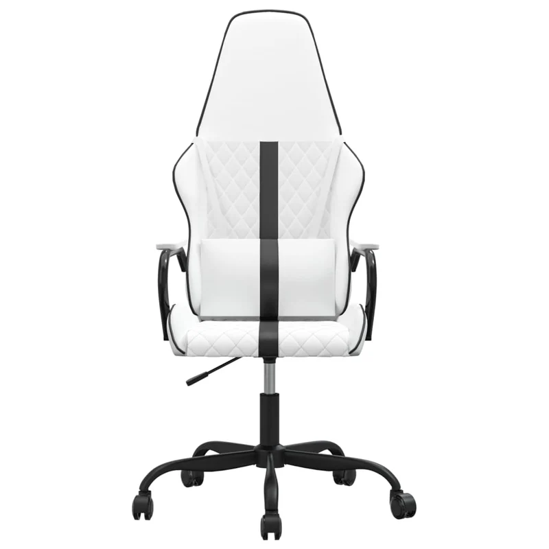 Fauteuil de bureau chaise gaming sur roulettes avec coussin lombaire en PVC blanc et noir DEC025817