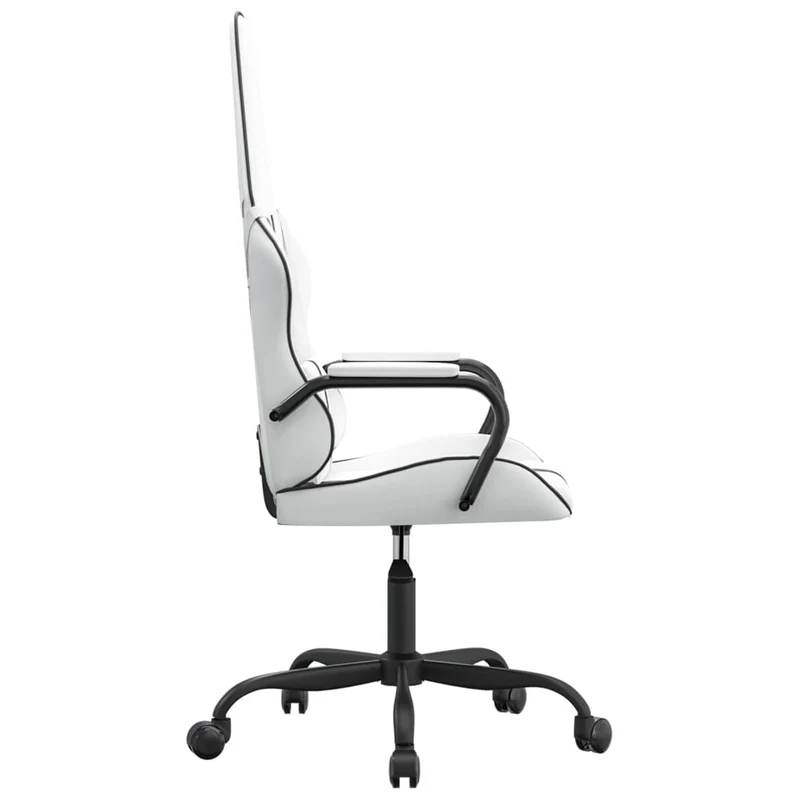 Fauteuil de bureau chaise gaming sur roulettes avec coussin lombaire en PVC blanc et noir DEC025817