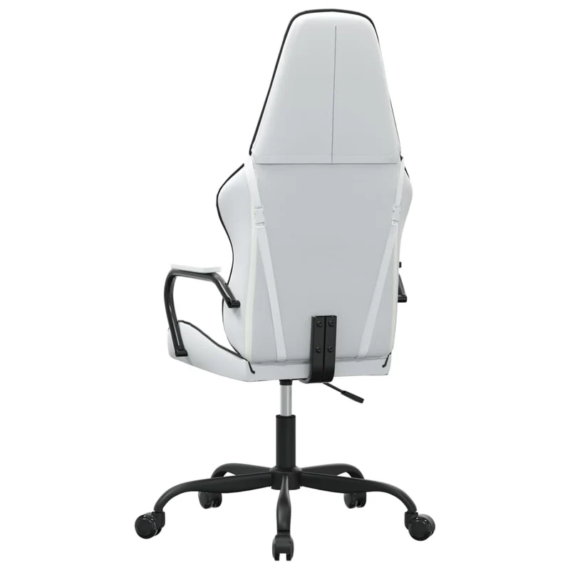 Fauteuil de bureau chaise gaming sur roulettes avec coussin lombaire en PVC blanc et noir DEC025817