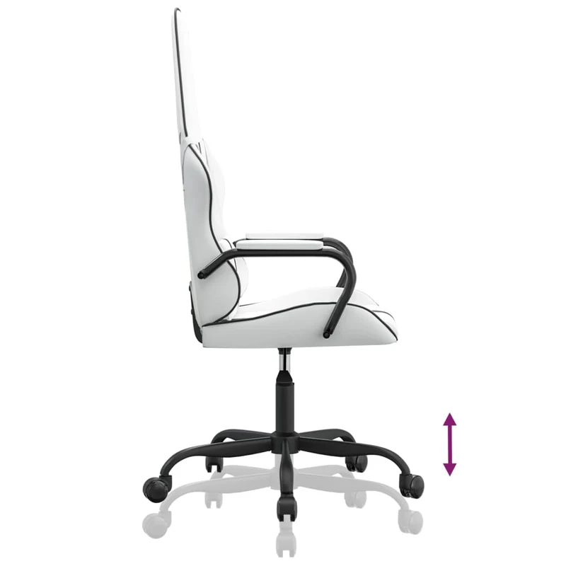 Fauteuil de bureau chaise gaming sur roulettes avec coussin lombaire en PVC blanc et noir DEC025817