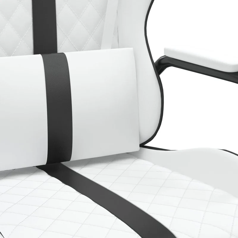 Fauteuil de bureau chaise gaming sur roulettes avec coussin lombaire en PVC blanc et noir DEC025817