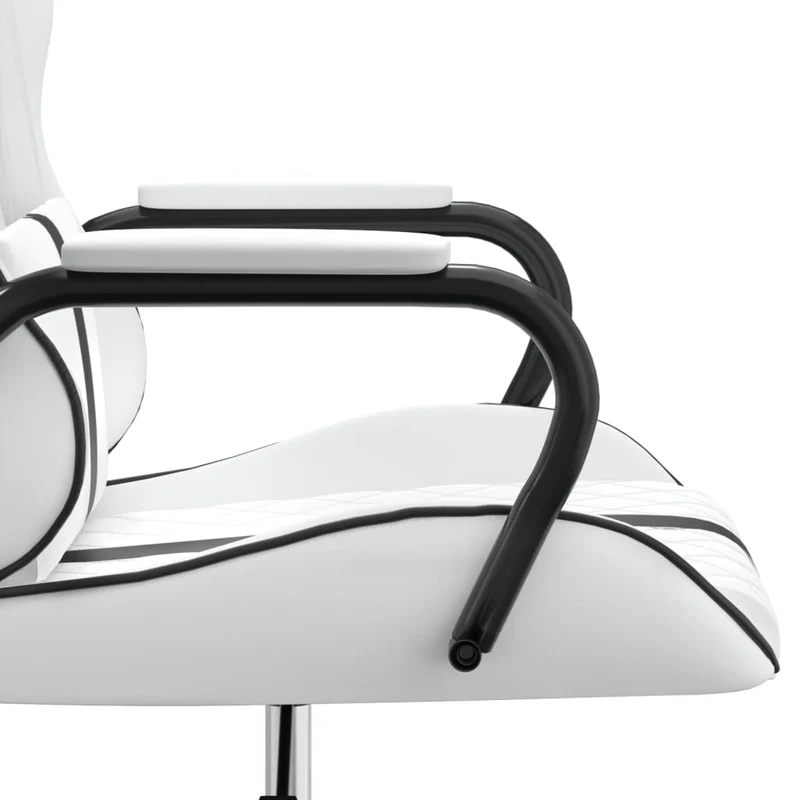 Fauteuil de bureau chaise gaming sur roulettes avec coussin lombaire en PVC blanc et noir DEC025817