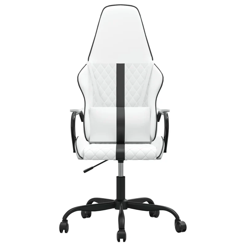 Fauteuil de bureau chaise gaming sur roulettes avec coussin lombaire en PVC noir et blanc DEC025893