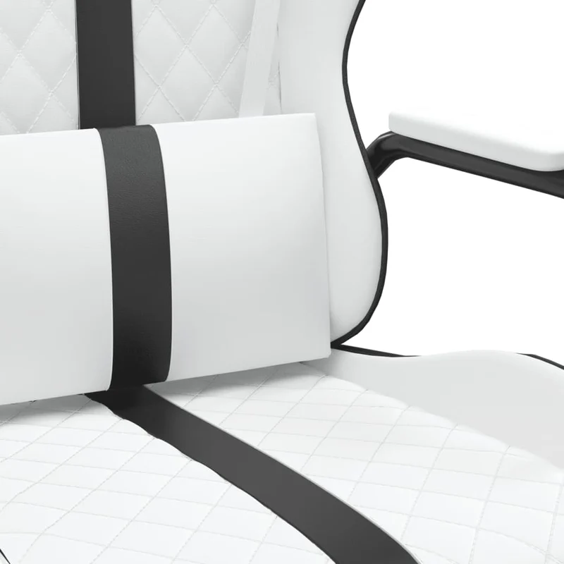 Fauteuil de bureau chaise gaming sur roulettes avec coussin lombaire en PVC noir et blanc DEC025893