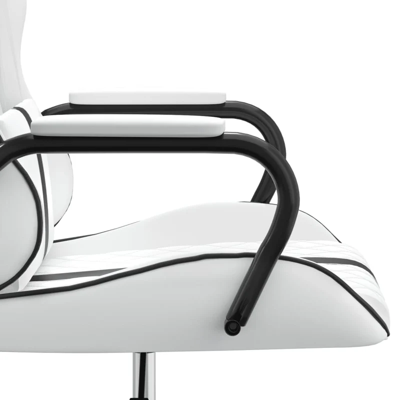 Fauteuil de bureau chaise gaming sur roulettes avec coussin lombaire en PVC noir et blanc DEC025893
