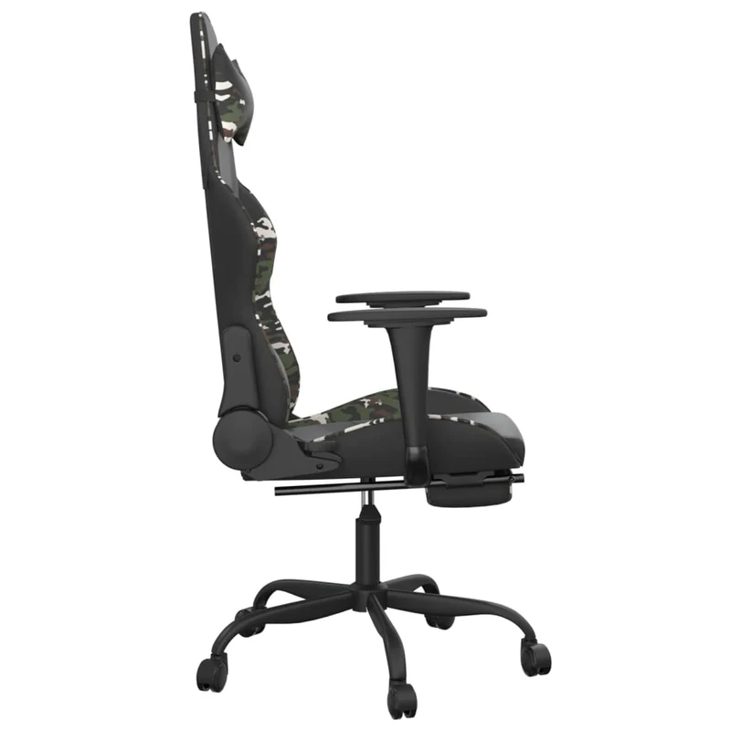 Fauteuil de bureau chaise gaming avec coussin lombaire repose-pied noir camouflage PVC multicolore DEC025946