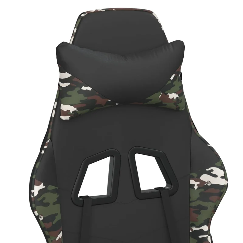 Fauteuil de bureau chaise gaming avec coussin lombaire repose-pied noir camouflage PVC multicolore DEC025946