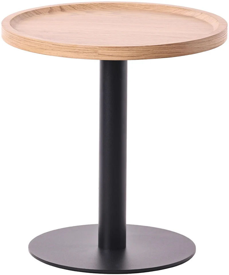 Table d'appoint moderne plateau rond en bois clair Ø40cm design avec pied central en métal noir 10_0009160