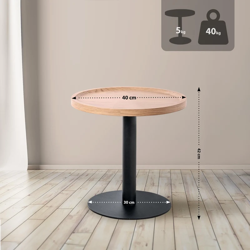 Table d'appoint moderne plateau rond en bois clair Ø40cm design avec pied central en métal noir 10_0009160