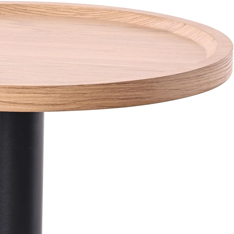 Ensemble de tables d'appoint moderne plateau rond en bois clair Ø60cm et Ø40cm pied central en métal noir 10_0009159