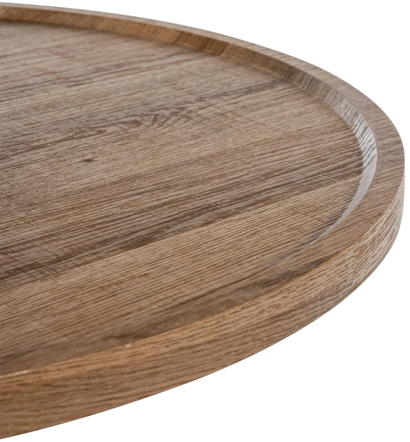 Table d'appoint moderne plateau rond en bois marron Ø40cm design avec pied central en métal noir 10_0009157