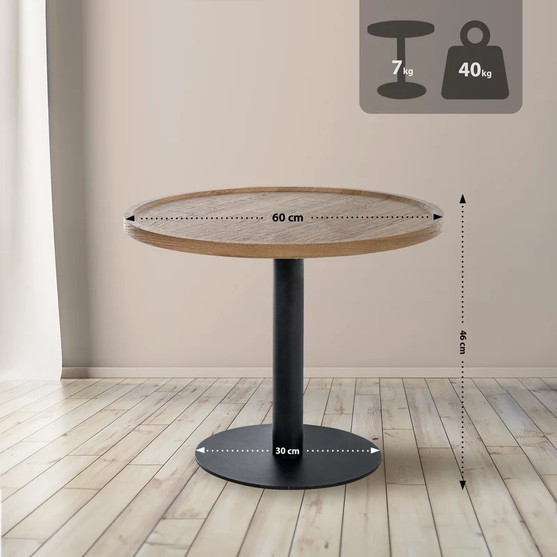 Table d'appoint moderne plateau rond en bois marron Ø60cm design avec pied central en métal noir 10_0009156