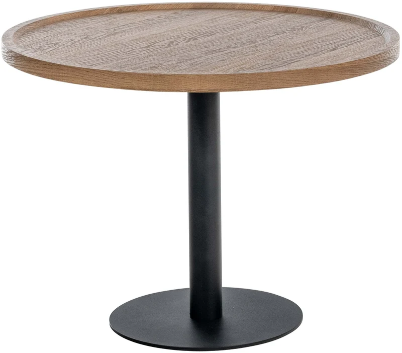 Ensemble de tables d'appoint moderne plateau rond en bois marron Ø60cm et Ø40cm pied central en métal noir 10_0009155