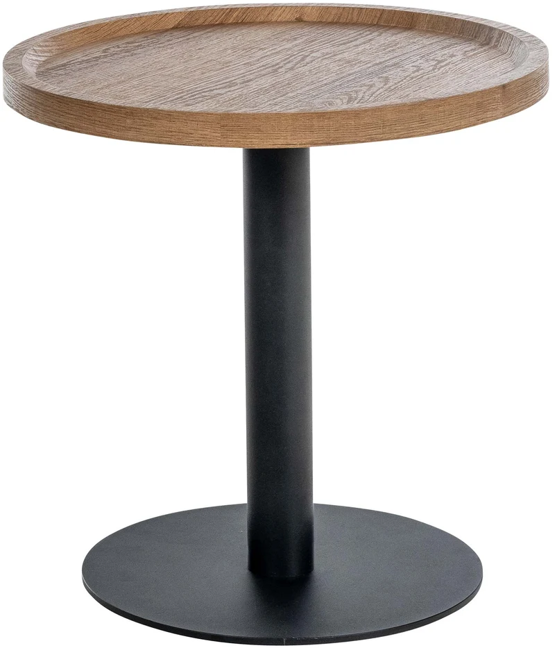 Ensemble de tables d'appoint moderne plateau rond en bois marron Ø60cm et Ø40cm pied central en métal noir 10_0009155