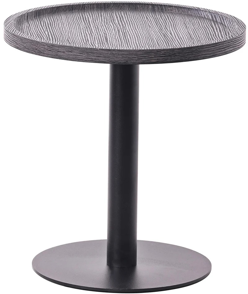 Table d'appoint moderne plateau rond en bois gris Ø40cm design avec pied central en métal noir 10_0009154