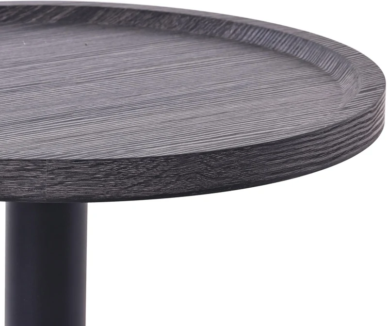 Table d'appoint moderne plateau rond en bois gris Ø40cm design avec pied central en métal noir 10_0009154