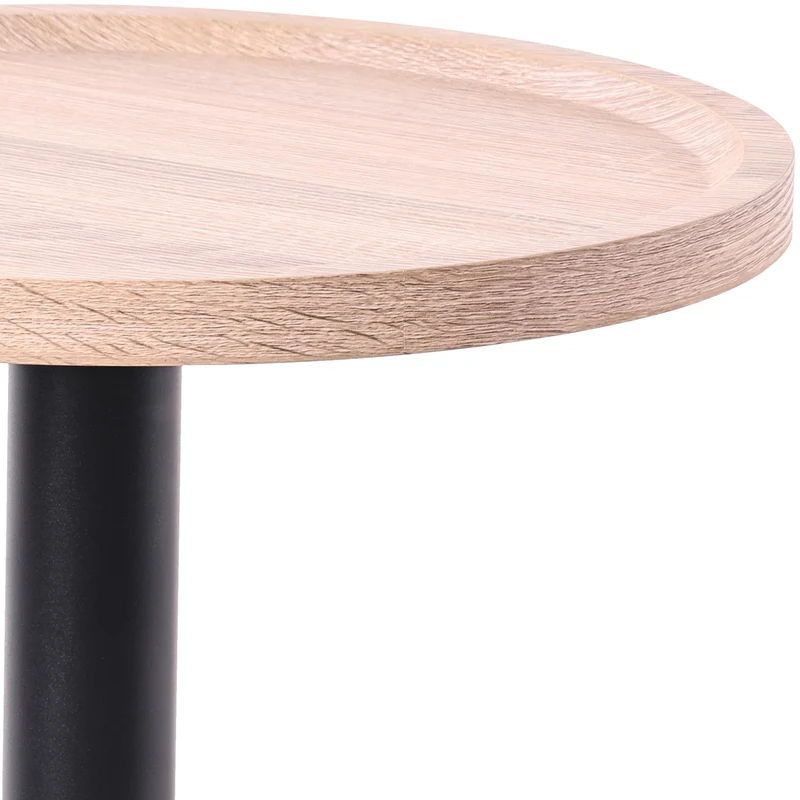 Table d'appoint moderne plateau rond en bois couleur chêne Ø40cm design avec pied central en métal noir 10_0009150