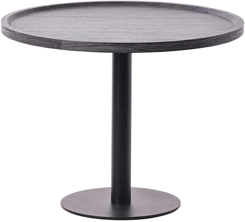 Table d'appoint moderne plateau rond en bois gris Ø60cm design avec pied central en métal noir 10_0009149