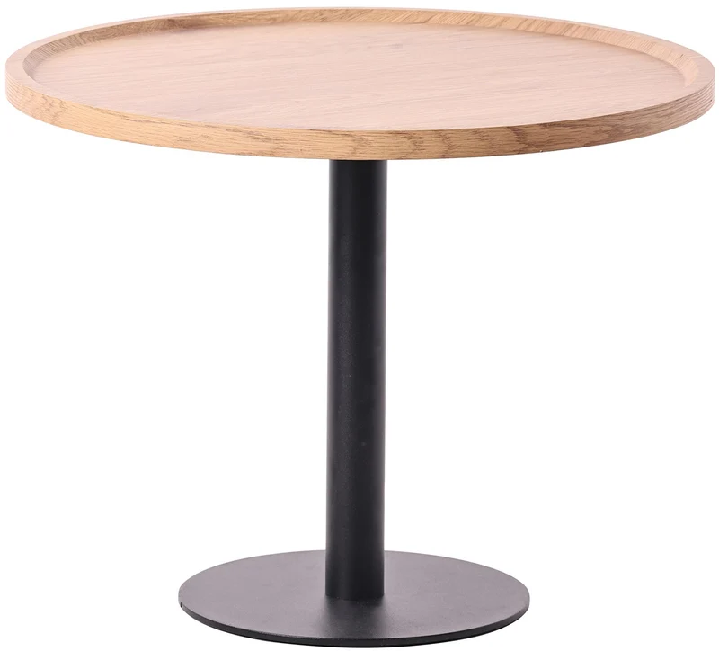 Table d'appoint moderne plateau rond en bois clair Ø60cm design avec pied central en métal noir 10_0009147