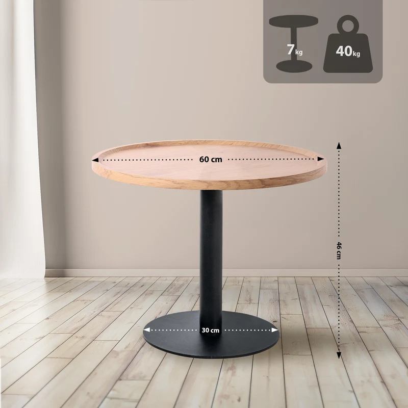 Table d'appoint moderne plateau rond en bois clair Ø60cm design avec pied central en métal noir 10_0009147
