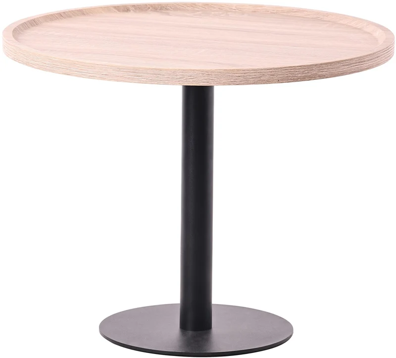 Ensemble de tables d'appoint moderne plateau rond en bois couleur chêne Ø60cm et Ø40cm pied central en métal noir 10_0009145