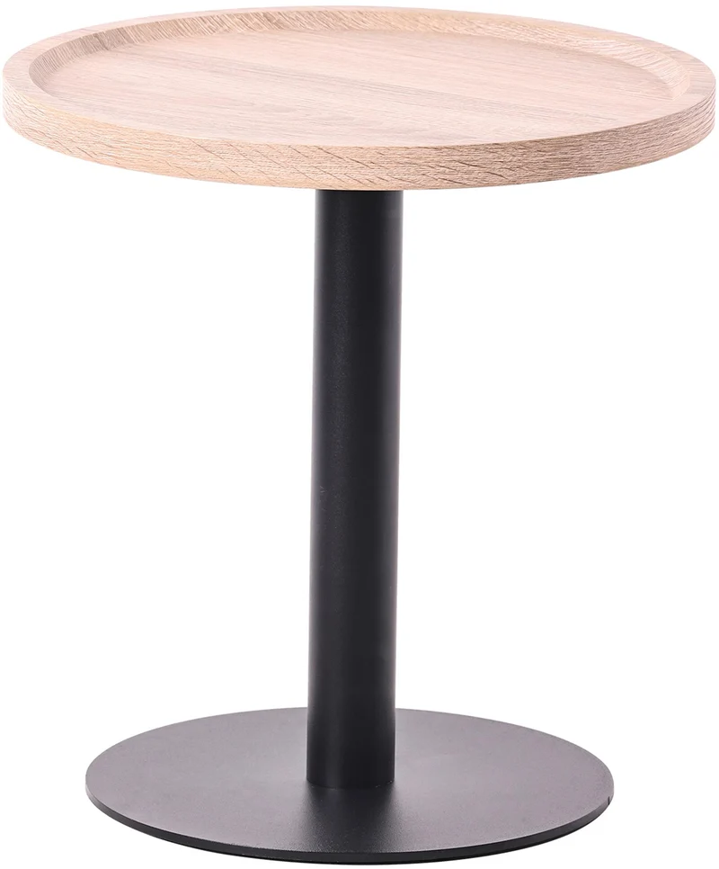 Ensemble de tables d'appoint moderne plateau rond en bois couleur chêne Ø60cm et Ø40cm pied central en métal noir 10_0009145