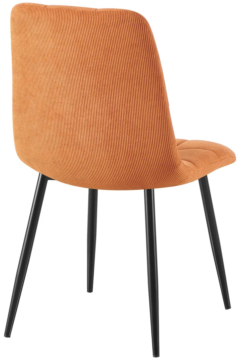Chaise de salle à manger x1 coutures décoratives carrées en velours côtelé orange et métal noir 10_0007394