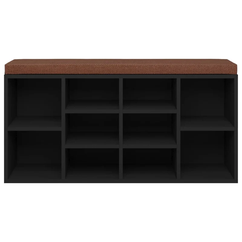 Banc de rangement à chaussures avec coussin d'assise marron et compartiments 103 x 30 x 48 cm bois d'ingénierie noir DEC024914