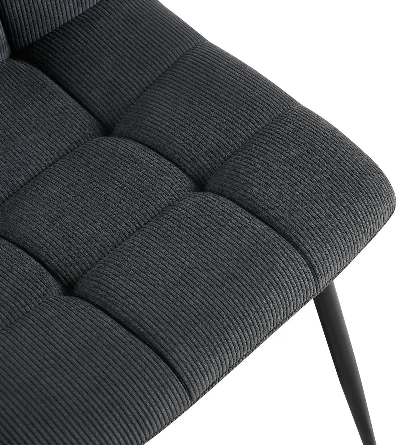 Lot de 4 chaises de salle à manger coutures décoratives carrées en velours côtelé noir et métal noir 10_0007642