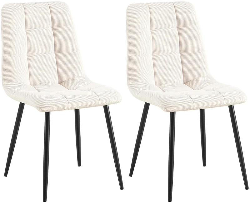 Lot de 2 chaises de salle à manger coutures décoratives carrées en velours côtelé crème et métal noir 10_0007554