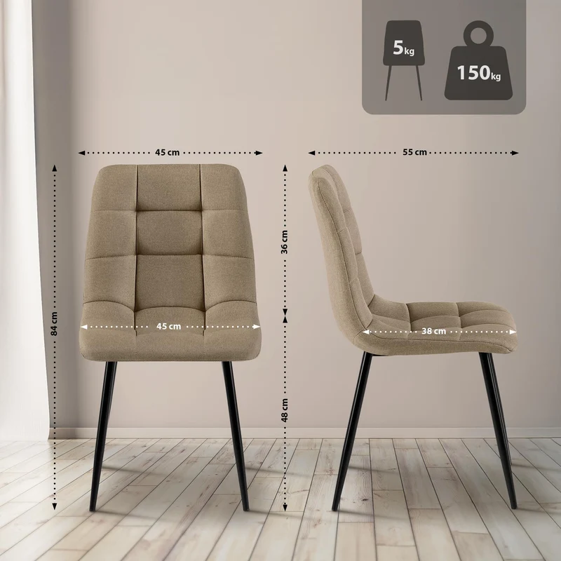 Lot de 4 chaises de salle à manger coutures décoratives carrées en tissu taupe et métal noir 10_0007541