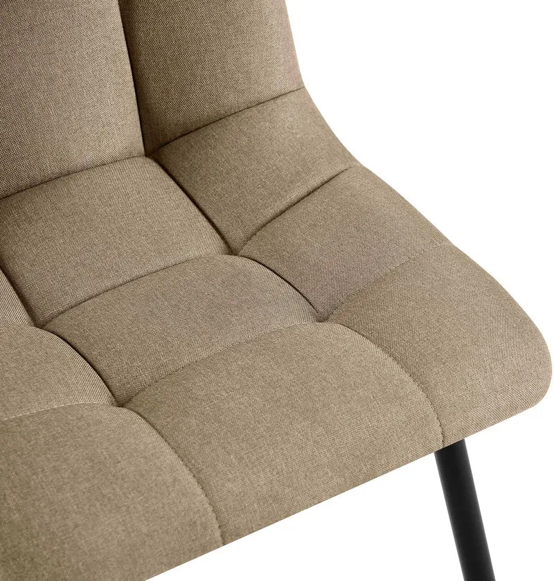 Lot de 2 chaises de salle à manger coutures décoratives carrées en tissu taupe et métal noir 10_0007340