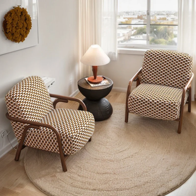 Contemporary Retro Fabric Carbon Steel Jacquard Square Accent Chair With Backrest And Armrests For Living Room