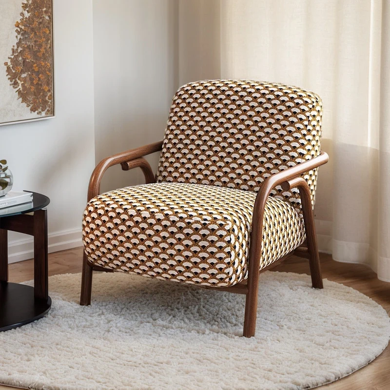 Contemporary Retro Fabric Carbon Steel Jacquard Square Accent Chair With Backrest And Armrests For Living Room