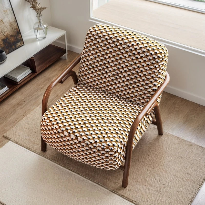 Contemporary Retro Fabric Carbon Steel Jacquard Square Accent Chair With Backrest And Armrests For Living Room