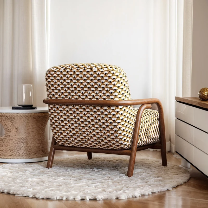 Contemporary Retro Fabric Carbon Steel Jacquard Square Accent Chair With Backrest And Armrests For Living Room
