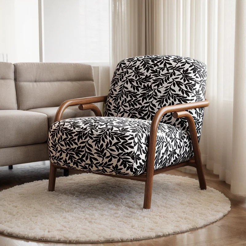 Contemporary Retro Fabric Carbon Steel Jacquard Square Accent Chair With Backrest And Armrests For Living Room