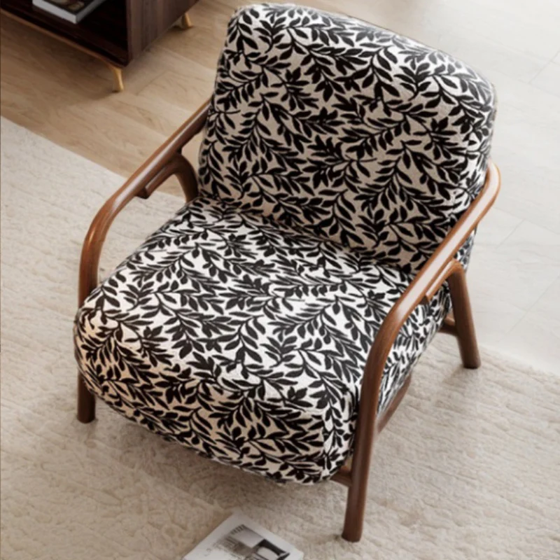 Contemporary Retro Fabric Carbon Steel Jacquard Square Accent Chair With Backrest And Armrests For Living Room