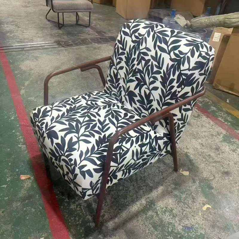 Contemporary Retro Fabric Carbon Steel Jacquard Square Accent Chair With Backrest And Armrests For Living Room