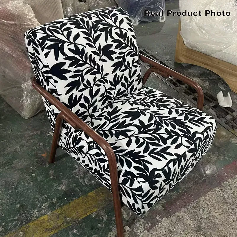 Contemporary Retro Fabric Carbon Steel Jacquard Square Accent Chair With Backrest And Armrests For Living Room