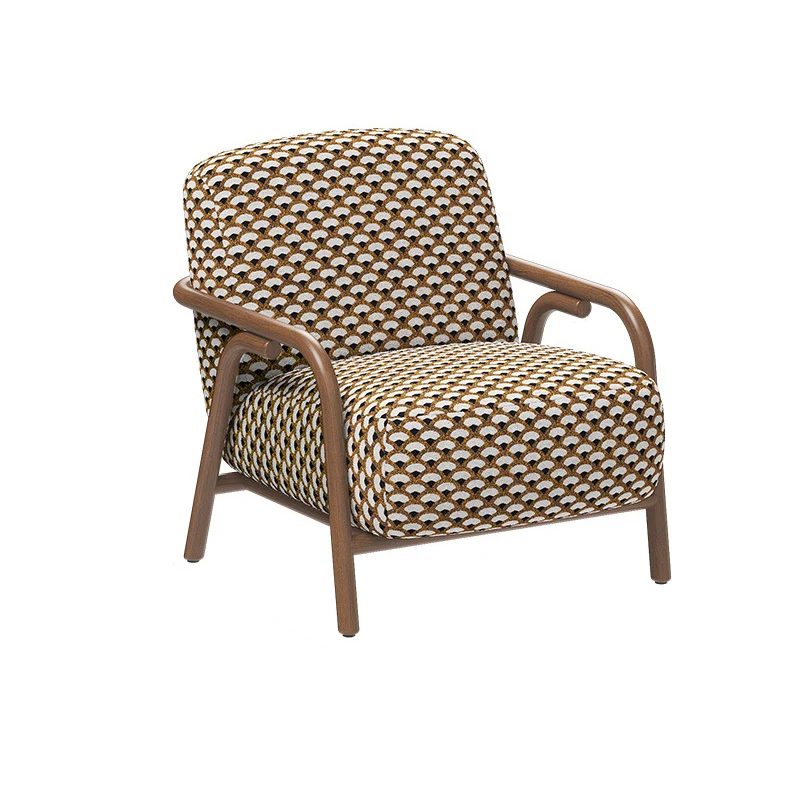 Contemporary Retro Fabric Carbon Steel Jacquard Square Accent Chair With Backrest And Armrests For Living Room